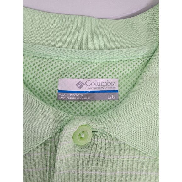 Men's Columbia PFG Performance Polo Shirt Size Large Green & White Stripe Active - Picture 6 of 6